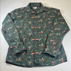Bar lll Organic Cotton Men's Green Fox Print Slim Fit Stretch Shirt Sz M 15/15.5